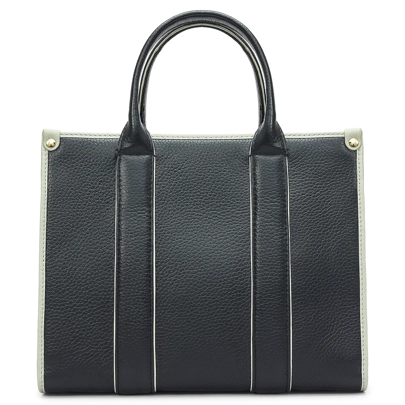 Da Milano Black Small Wax Leather Book Tote - Black for Women | Best Price UAE